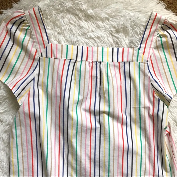 J. Crew Large White Colorful Striped Short Sleeve Peasant Top - Picture 7 of 8